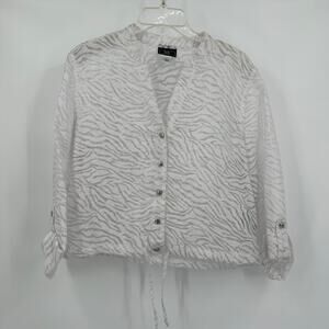 Lark Lane Womens Button Top Size 12 Sheer Zebra Print‎ Boho Artsy Coastal Y2K
